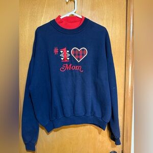 Vintage #1‎ Mom Sweatshirt 💙 Plaid Heart Applique 80s 90s Mom Core- Medium